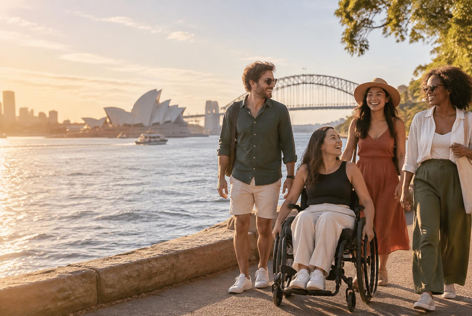 Friends enjoying Sydney Harbour at sunset